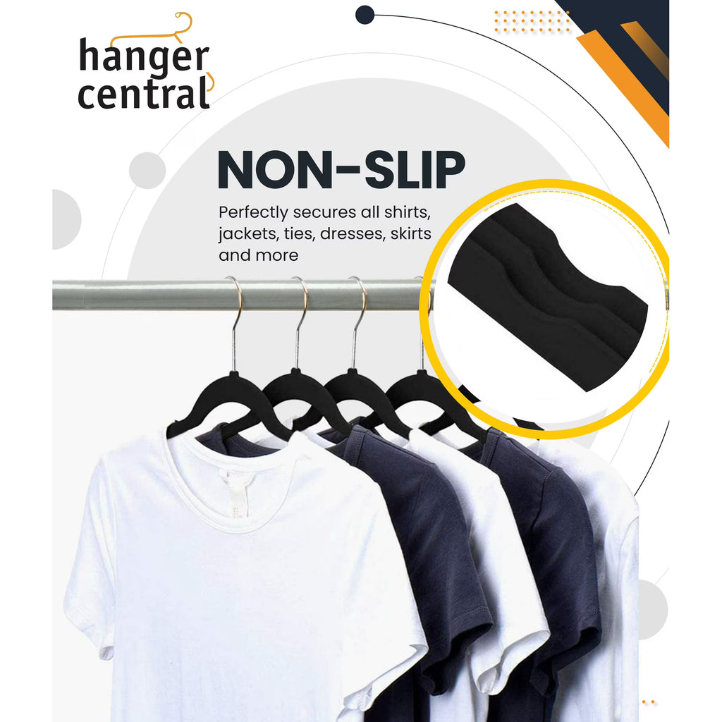 17 Inch Black Velvet Clothes Hangers with Swivel Hook