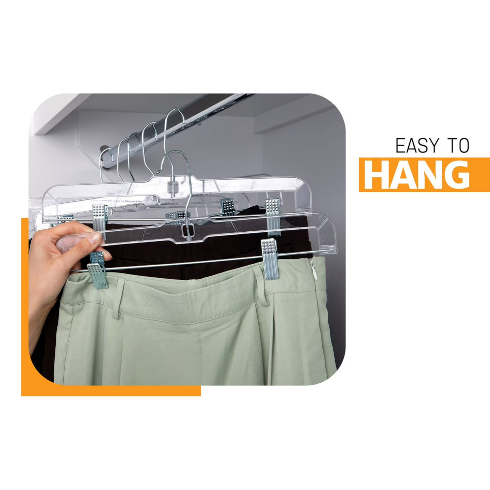 Clear Skirt & Pant Hangers with Adjustable Clips 14"