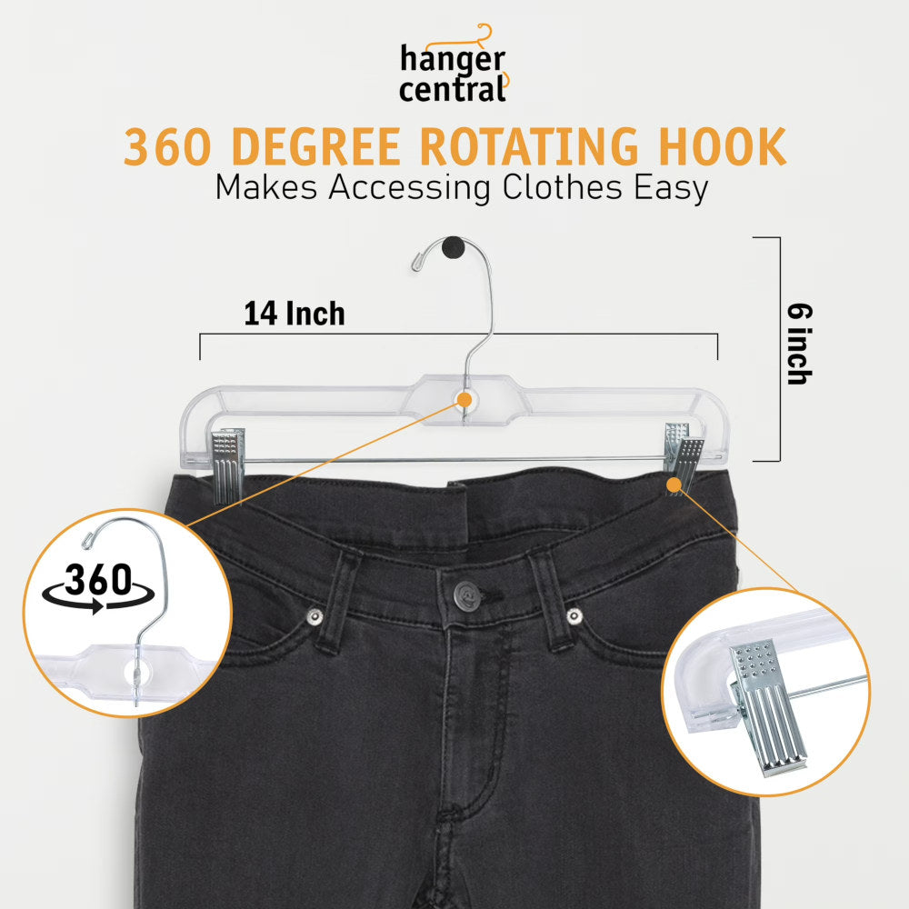 Clear Skirt & Pant Hangers with Adjustable Clips 14"