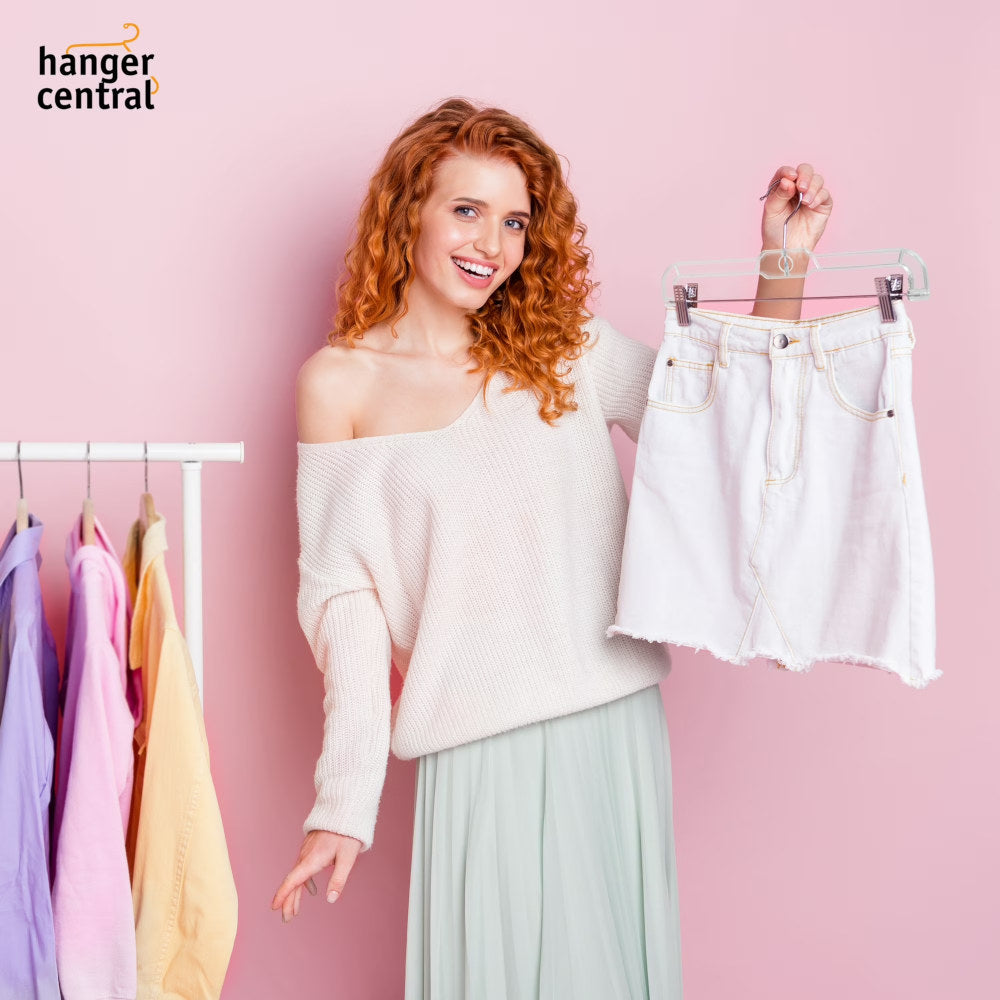 Clear Skirt & Pant Hangers with Adjustable Clips 14"