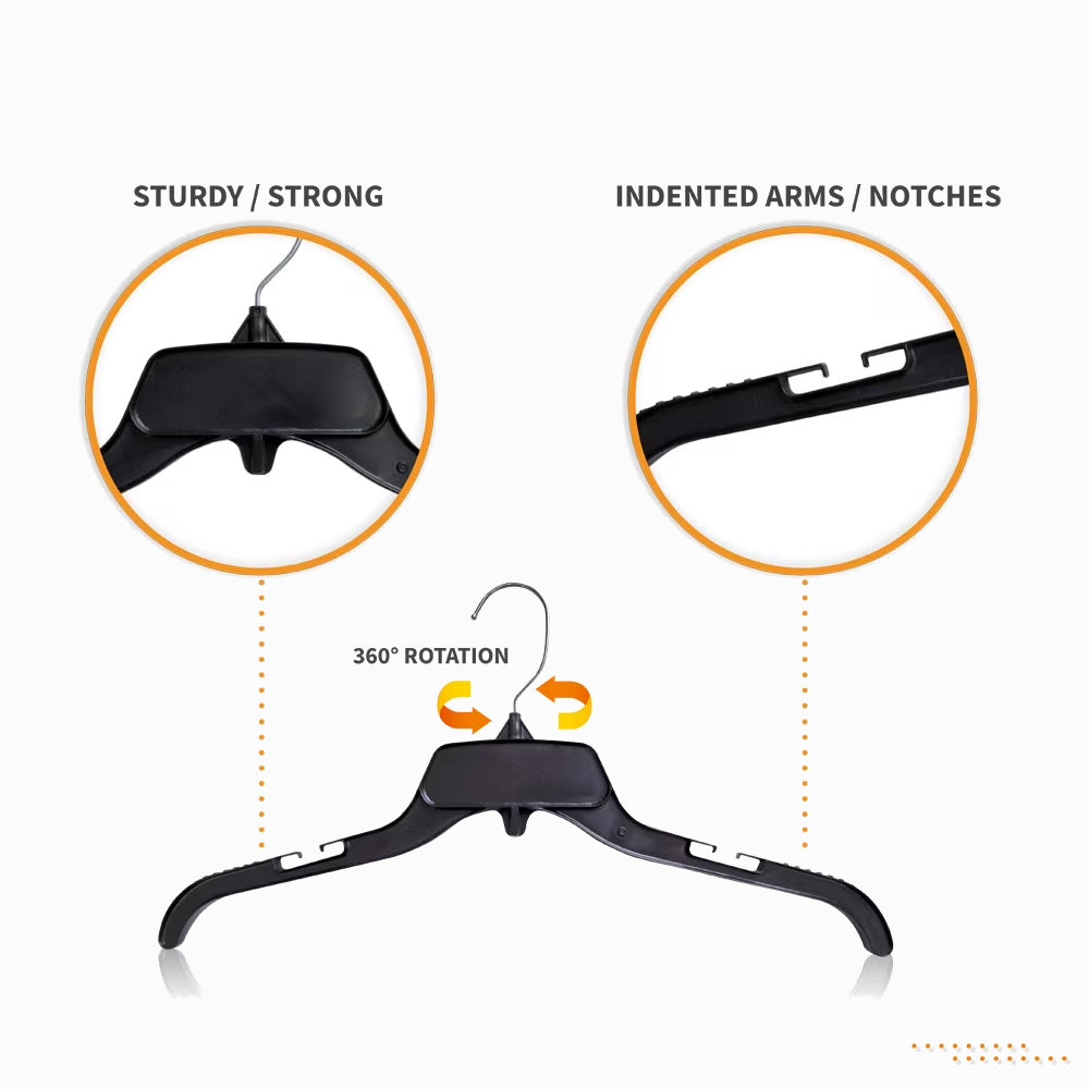 Plastic Hangers with Swivel Hooks Black 15" / 17"