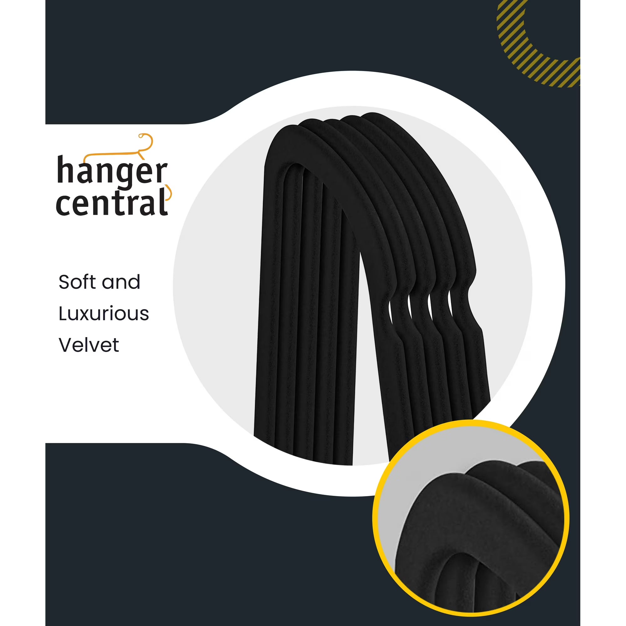 17 Inch Black Velvet Clothes Hangers with Swivel Hook