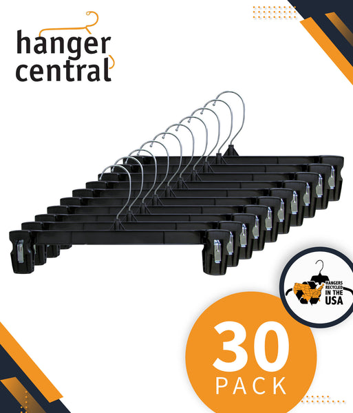 Hanger Central 30 Pack Space Saving Heavy Duty Slim Plastic Pants and  Shorts Hangers, Ridged Non-Slip with Pinch Clips, 360-Rotating Chrome  Swivel
